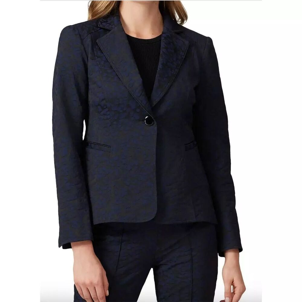 NANETTE LEPORE Leopard Leo Jacquard Blazer 4 Victorian Navy Blue Designer EUC A2